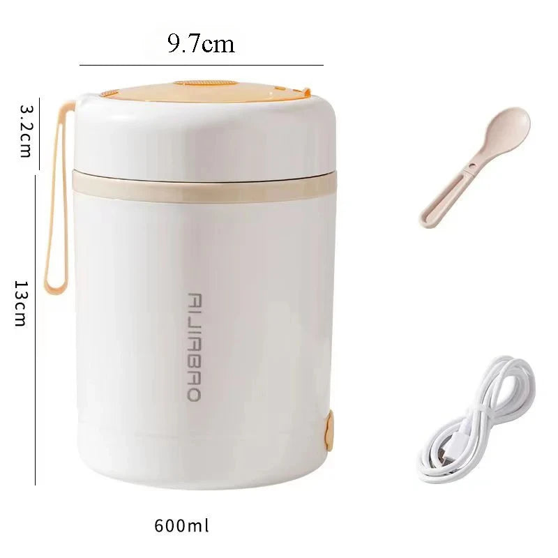 600ML Portable USB Electric Heating Lunch Box – Food Warmer with Drink Function