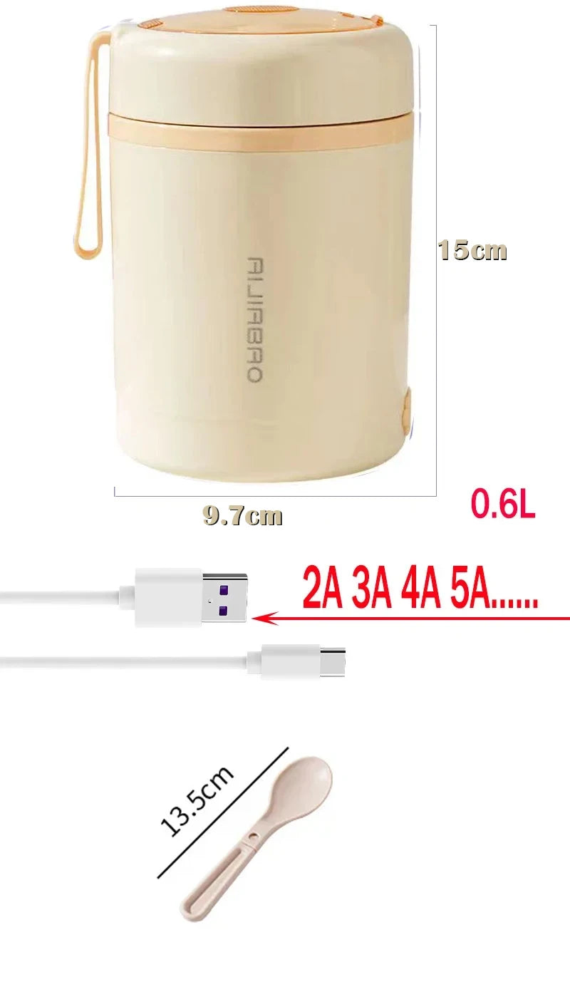 600ML Portable USB Electric Heating Lunch Box – Food Warmer with Drink Function 