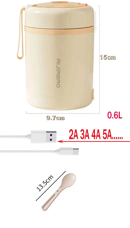 600ML Portable USB Electric Heating Lunch Box – Food Warmer with Drink Function 