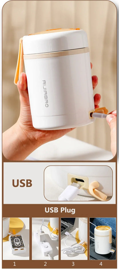 600ML Portable USB Electric Heating Lunch Box – Food Warmer with Drink Function 
