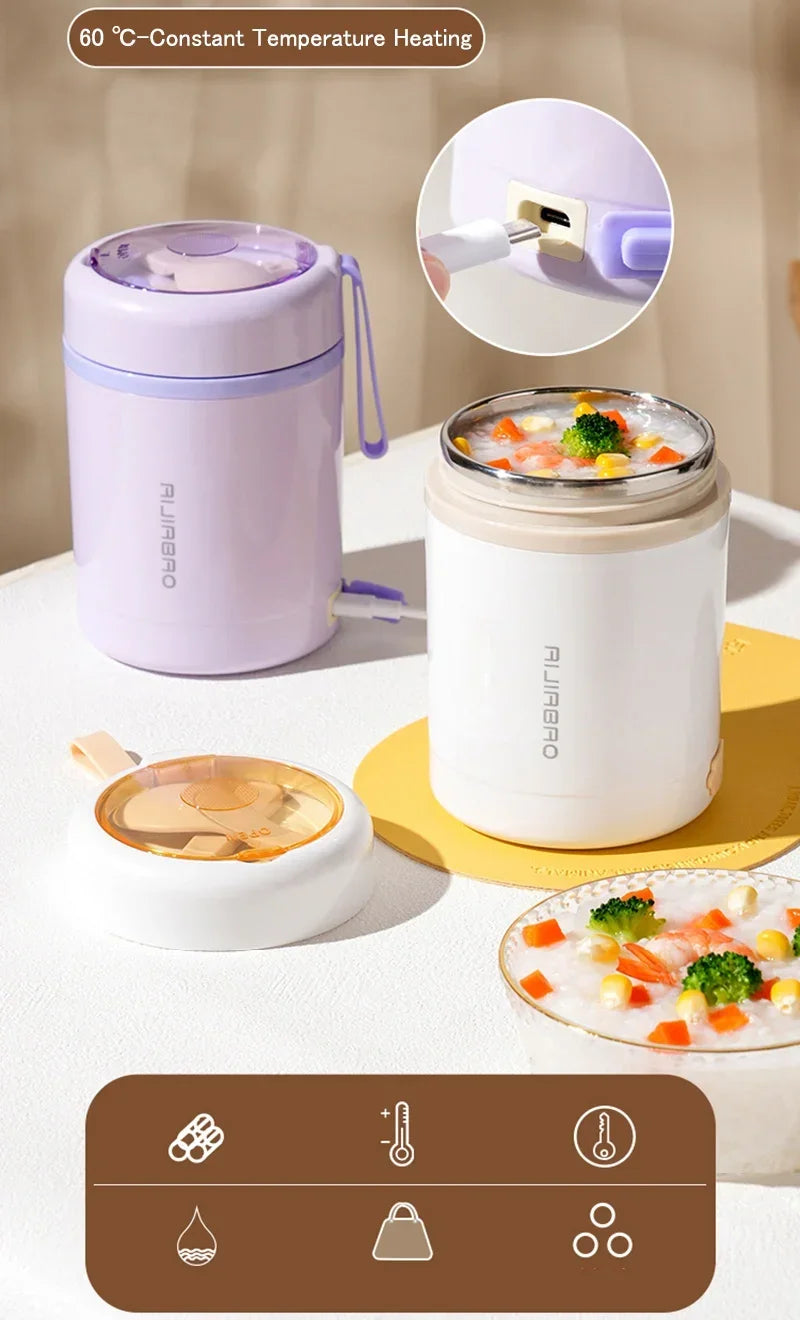 600ML Portable USB Electric Heating Lunch Box – Food Warmer with Drink Function 
