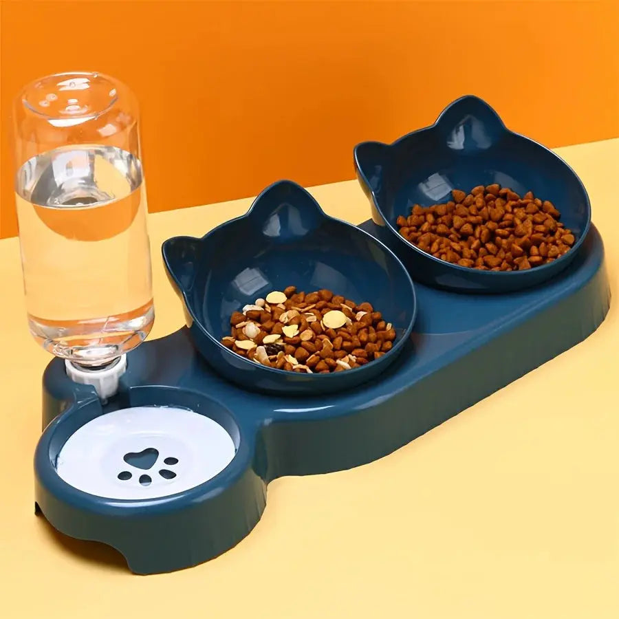 3-in-1 Pet Bowl with Water Feeder – Tilted Cat & Dog Food and Water Set Cavello & Co.