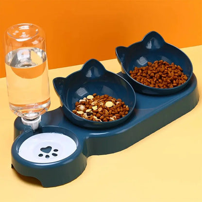 3-in-1 Pet Bowl with Water Feeder – Tilted Cat & Dog Food and Water Set Cavello & Co.