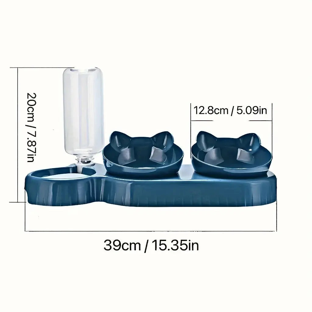 3-in-1 Pet Bowl with Water Feeder – Tilted Cat & Dog Food and Water Set Cavello & Co.