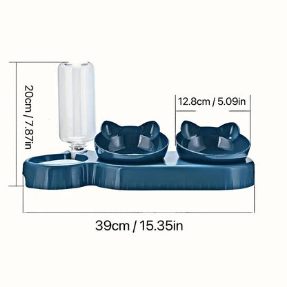 3-in-1 Pet Bowl with Water Feeder – Tilted Cat & Dog Food and Water Set Cavello & Co.