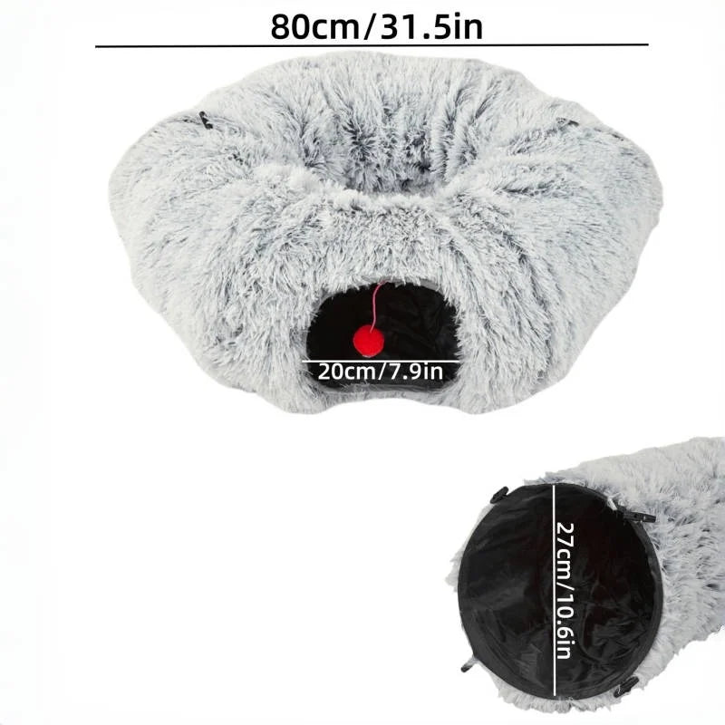 Winter Plush Cat Bed with Tunnel – Fluffy Donut & Peekhole Design Cavello & Co.