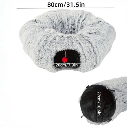 Winter Plush Cat Bed with Tunnel – Fluffy Donut & Peekhole Design Cavello & Co.