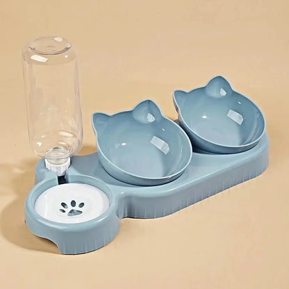3-in-1 Pet Bowl with Water Feeder – Tilted Cat & Dog Food and Water Set Cavello & Co.