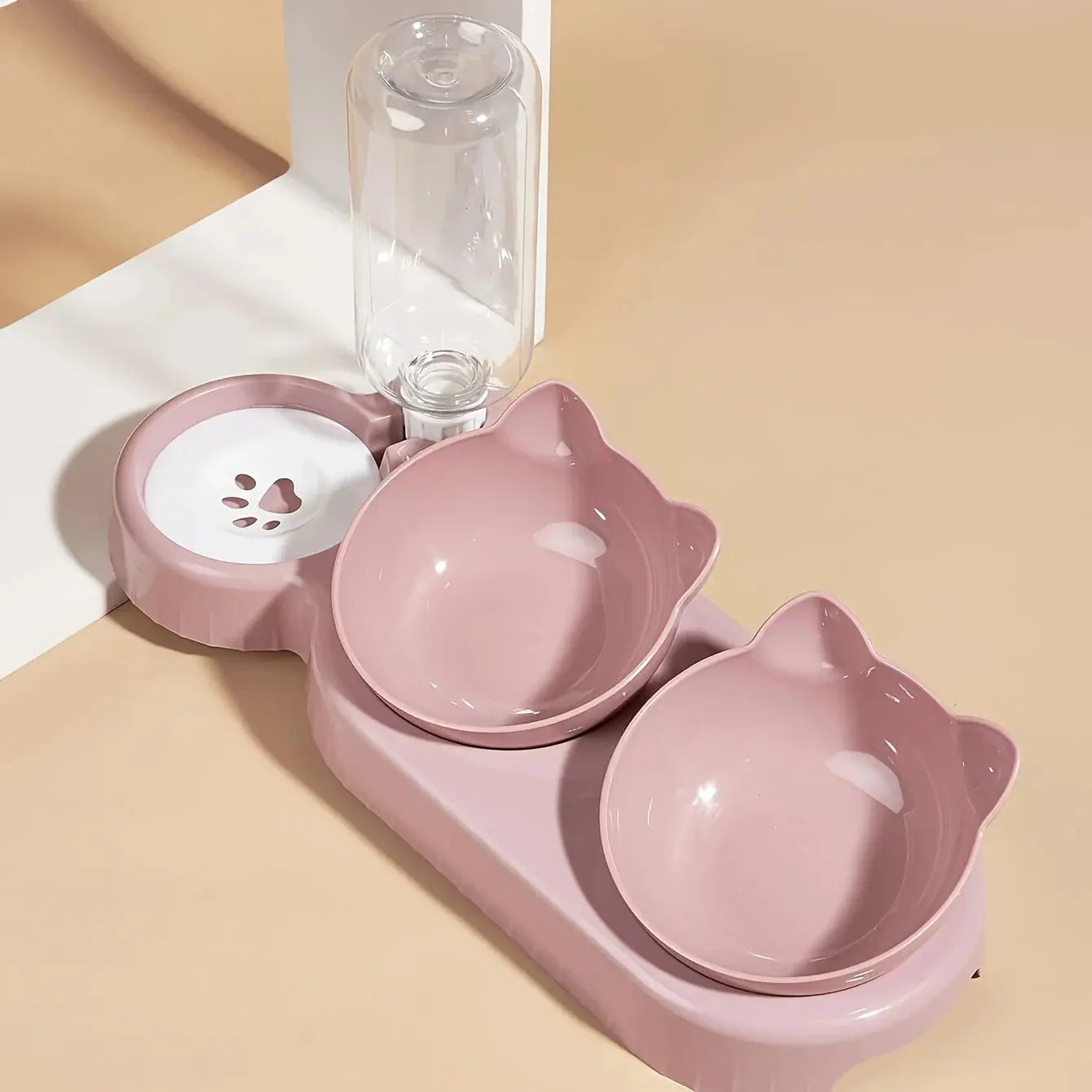 3-in-1 Pet Bowl with Water Feeder – Tilted Cat & Dog Food and Water Set Cavello & Co.