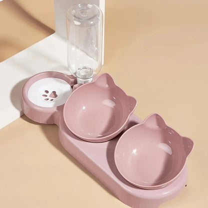 3-in-1 Pet Bowl with Water Feeder – Tilted Cat & Dog Food and Water Set Cavello & Co.