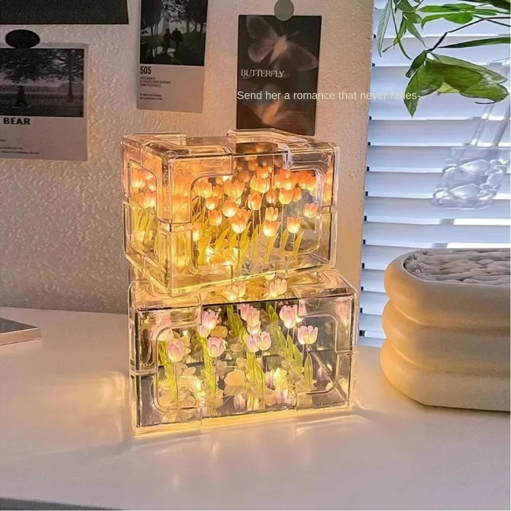 Creative DIY Tulip Flower Sea Cube 3D Night Lamp – Material Kit 