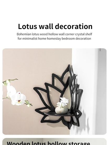 Wooden Lotus Hollow Decorative Rack – Aromatherapy Organizer & Wall Shelf 