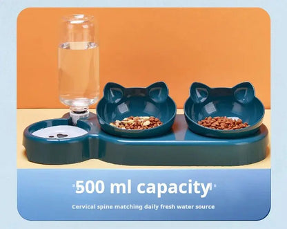 3-in-1 Pet Bowl with Water Feeder – Tilted Cat & Dog Food and Water Set Cavello & Co.