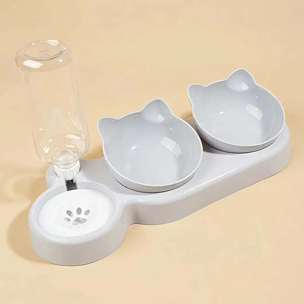 3-in-1 Pet Bowl with Water Feeder – Tilted Cat & Dog Food and Water Set Cavello & Co.