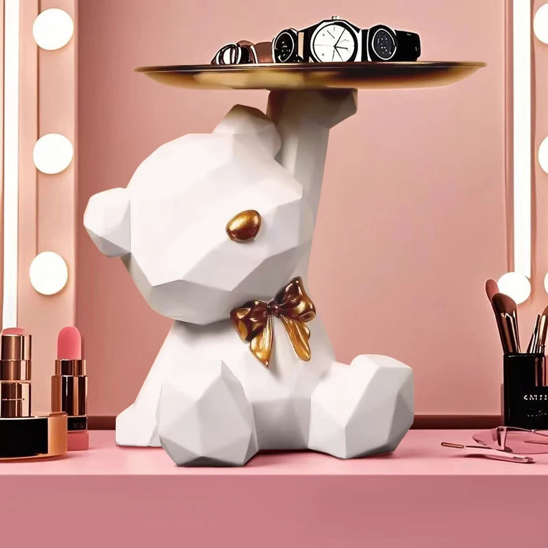 Kawaii Geometric Butterfly Bear Tray – Decorative Storage Organizer 