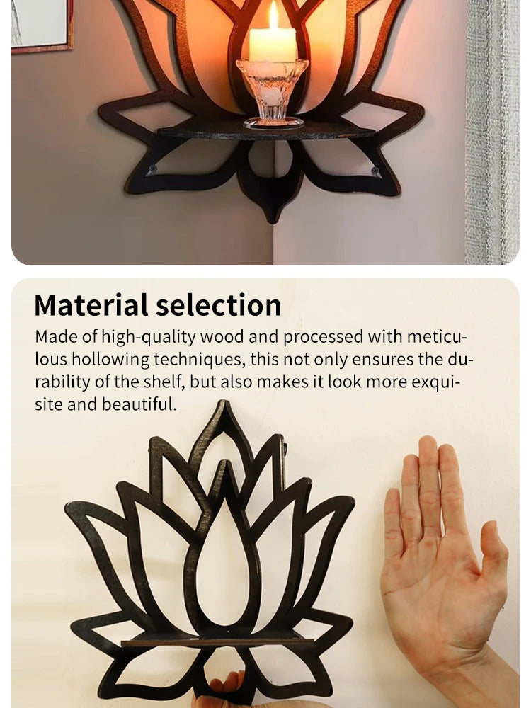Wooden Lotus Hollow Decorative Rack – Aromatherapy Organizer & Wall Shelf 