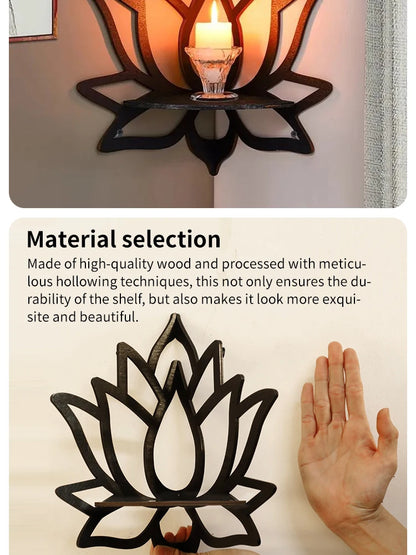 Wooden Lotus Hollow Decorative Rack – Aromatherapy Organizer & Wall Shelf 