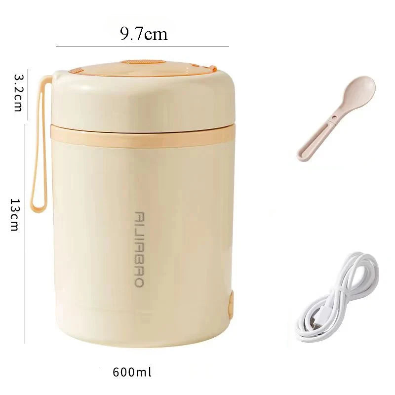 600ML Portable USB Electric Heating Lunch Box – Food Warmer with Drink Function 