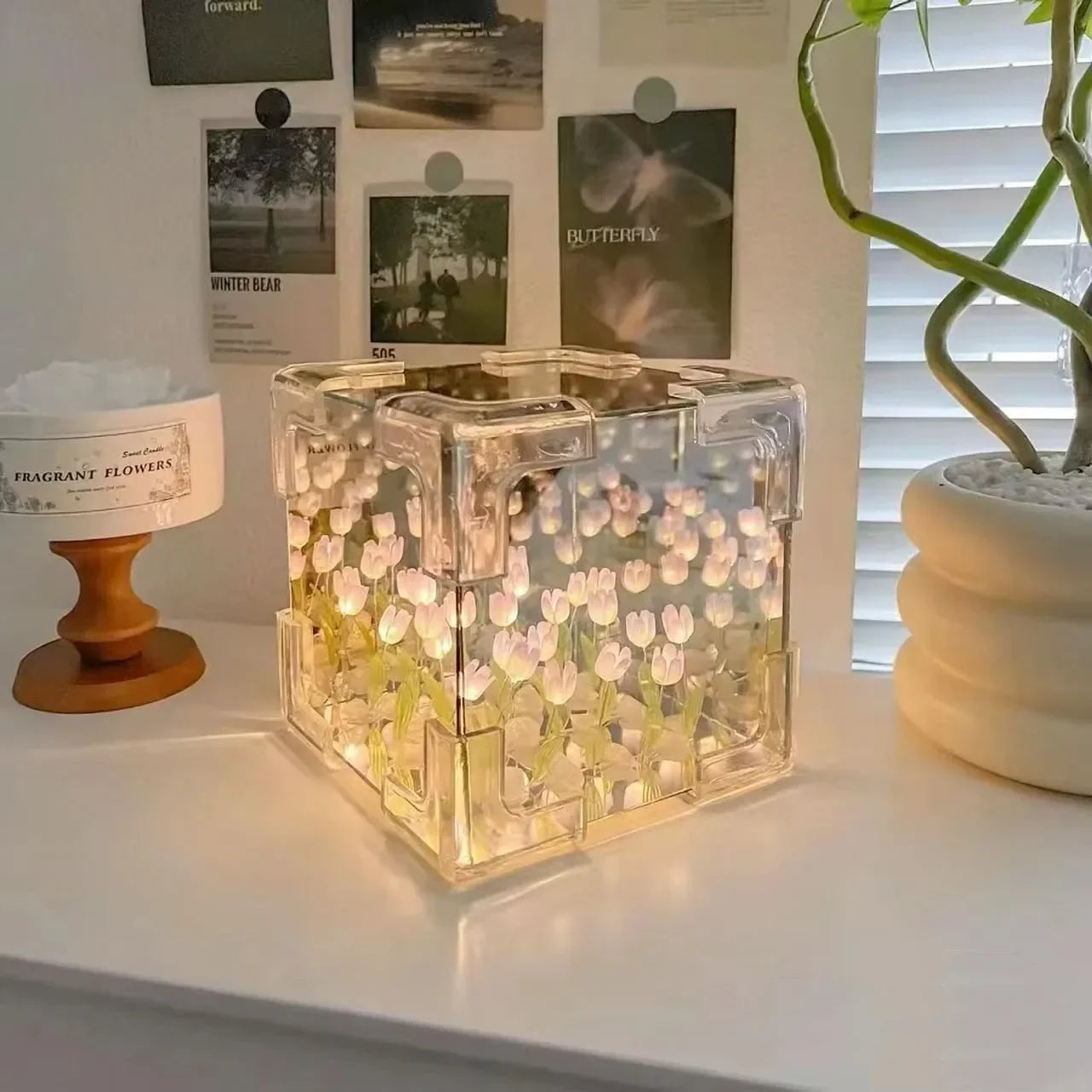 Creative DIY Tulip Flower Sea Cube 3D Night Lamp – Material Kit 