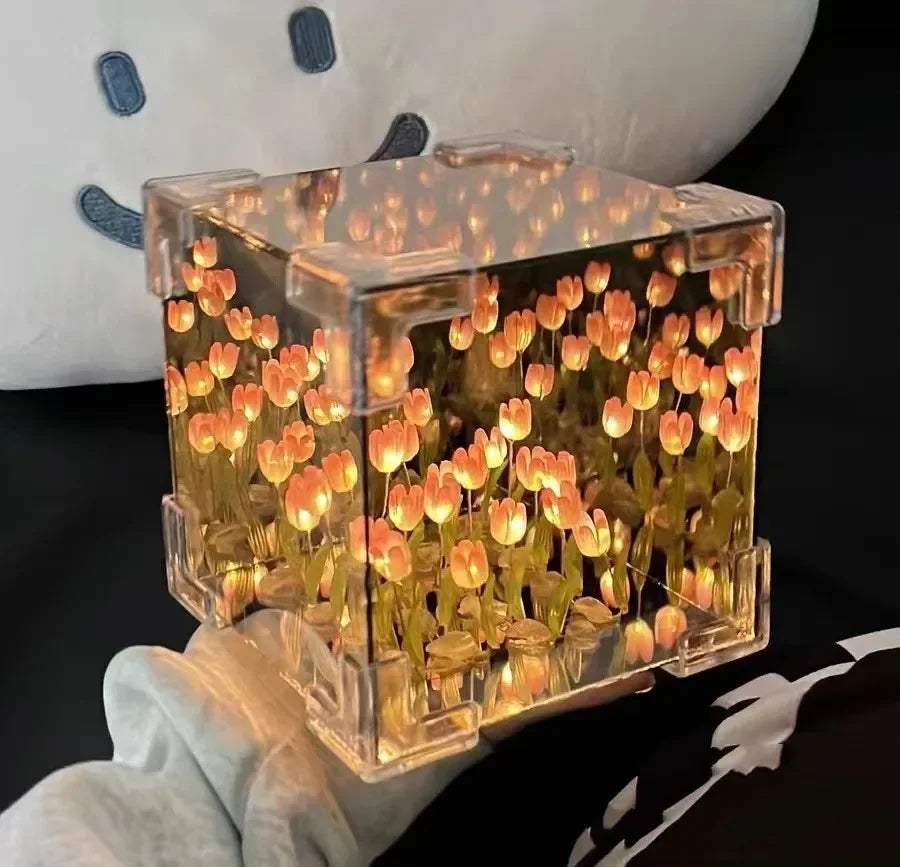 Creative DIY Tulip Flower Sea Cube 3D Night Lamp – Material Kit 