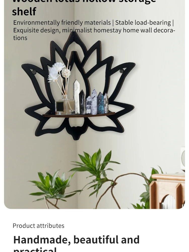 Wooden Lotus Hollow Decorative Rack – Aromatherapy Organizer & Wall Shelf 