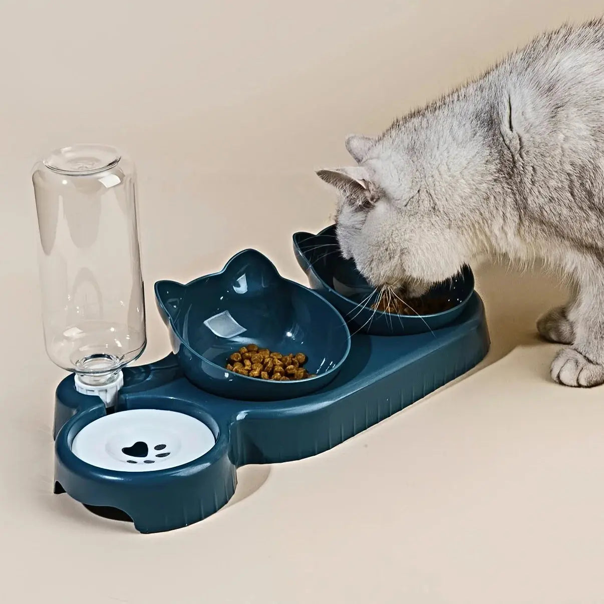 3-in-1 Pet Bowl with Water Feeder – Tilted Cat & Dog Food and Water Set Cavello & Co.