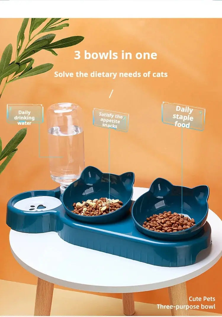 3-in-1 Pet Bowl with Water Feeder – Tilted Cat & Dog Food and Water Set Cavello & Co.