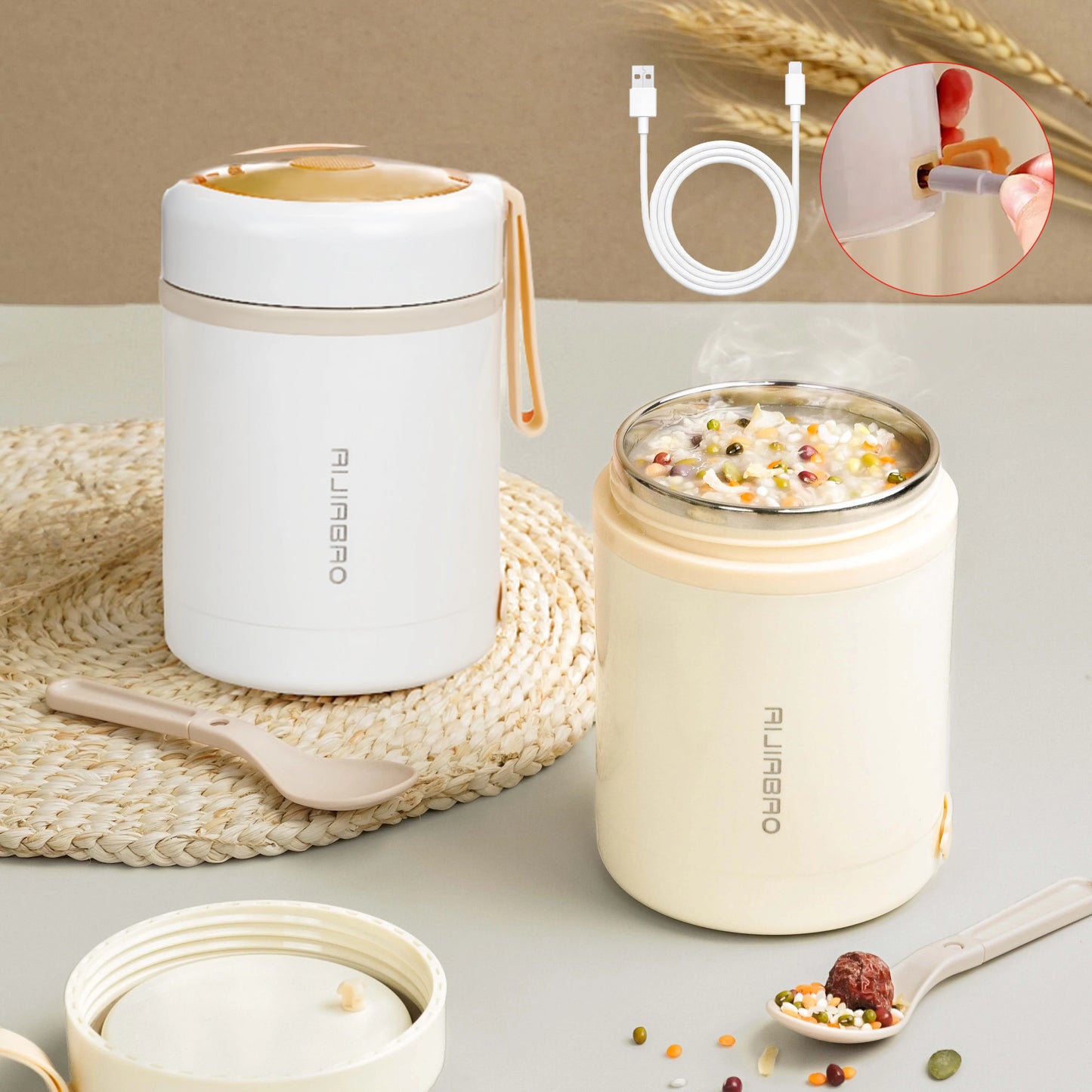 600ML Portable USB Electric Heating Lunch Box – Food Warmer with Drink Function 