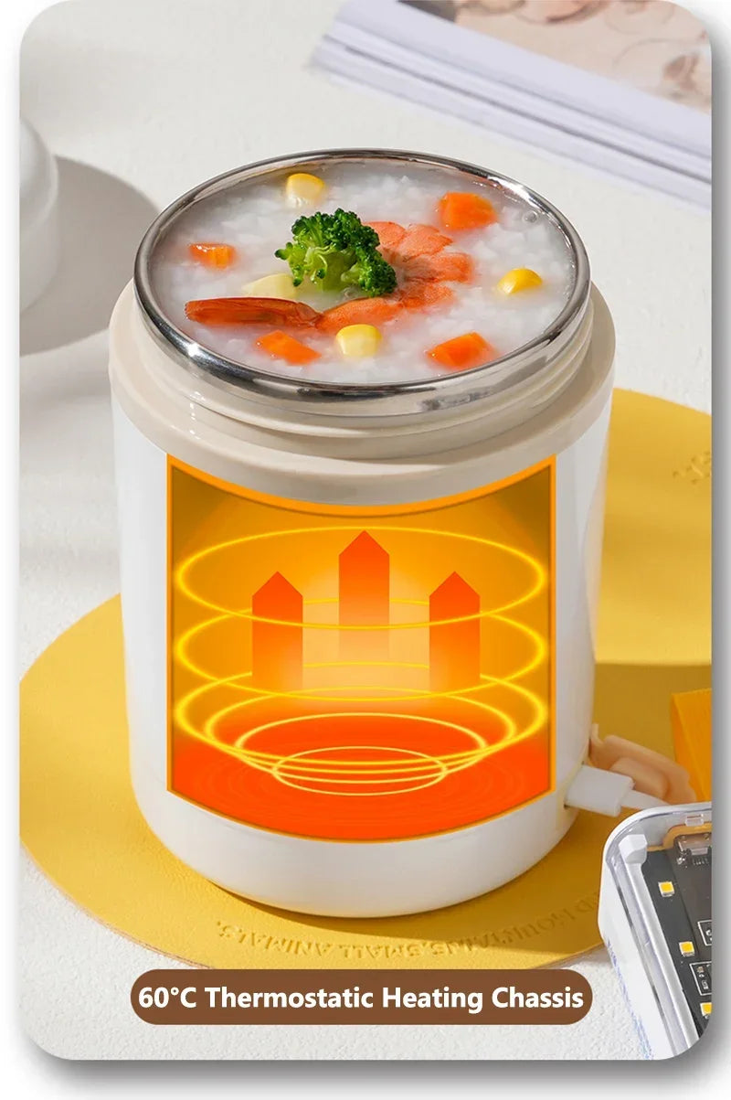 600ML Portable USB Electric Heating Lunch Box – Food Warmer with Drink Function 