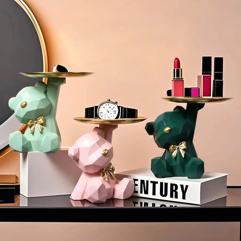 Kawaii Geometric Butterfly Bear Tray – Decorative Storage Organizer 