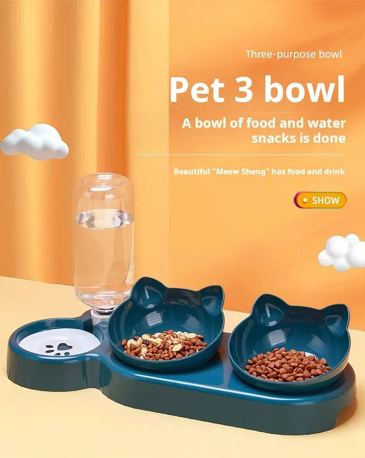 3-in-1 Pet Bowl with Water Feeder – Tilted Cat & Dog Food and Water Set Cavello & Co.