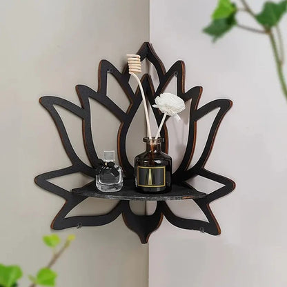 Wooden Lotus Hollow Decorative Rack – Aromatherapy Organizer & Wall Shelf 