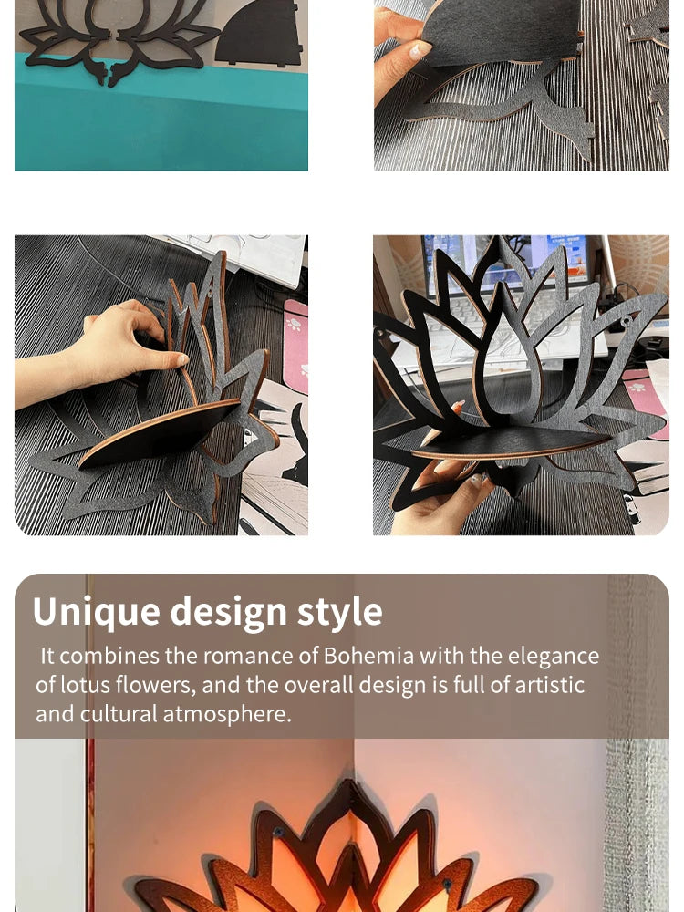 Wooden Lotus Hollow Decorative Rack – Aromatherapy Organizer & Wall Shelf 