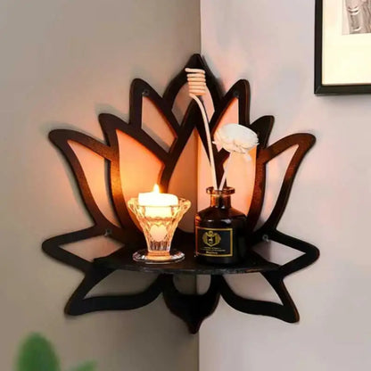 Wooden Lotus Hollow Decorative Rack – Aromatherapy Organizer & Wall Shelf 