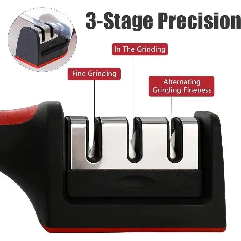 3-Segment Knife Sharpener – Stainless Steel Kitchen Tool 