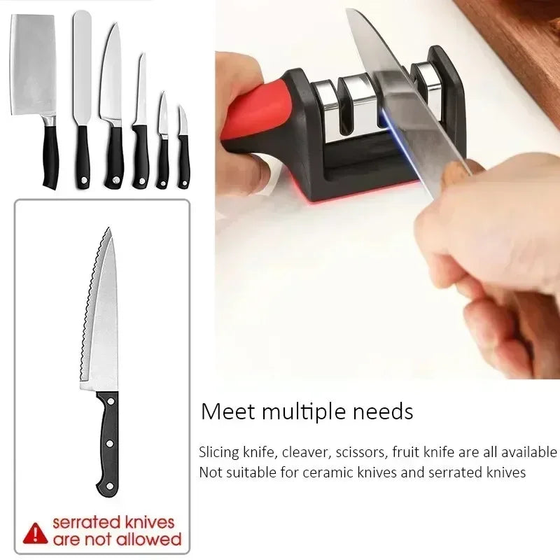 3-Segment Knife Sharpener – Stainless Steel Kitchen Tool 