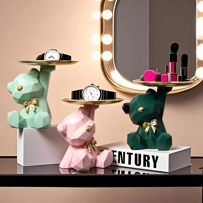 Kawaii Geometric Butterfly Bear Tray – Decorative Storage Organizer 