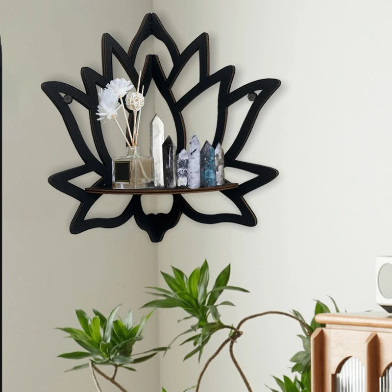 Wooden Lotus Hollow Decorative Rack – Aromatherapy Organizer & Wall Shelf 