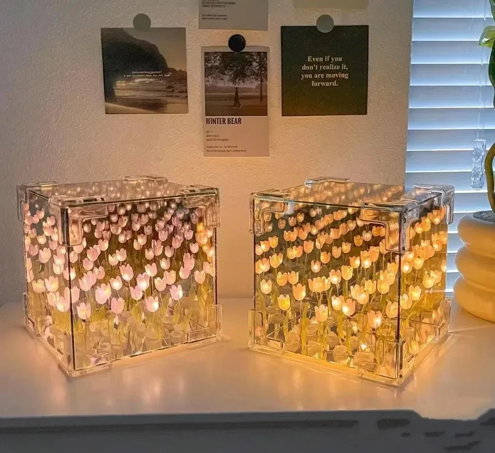 Creative DIY Tulip Flower Sea Cube 3D Night Lamp – Material Kit 