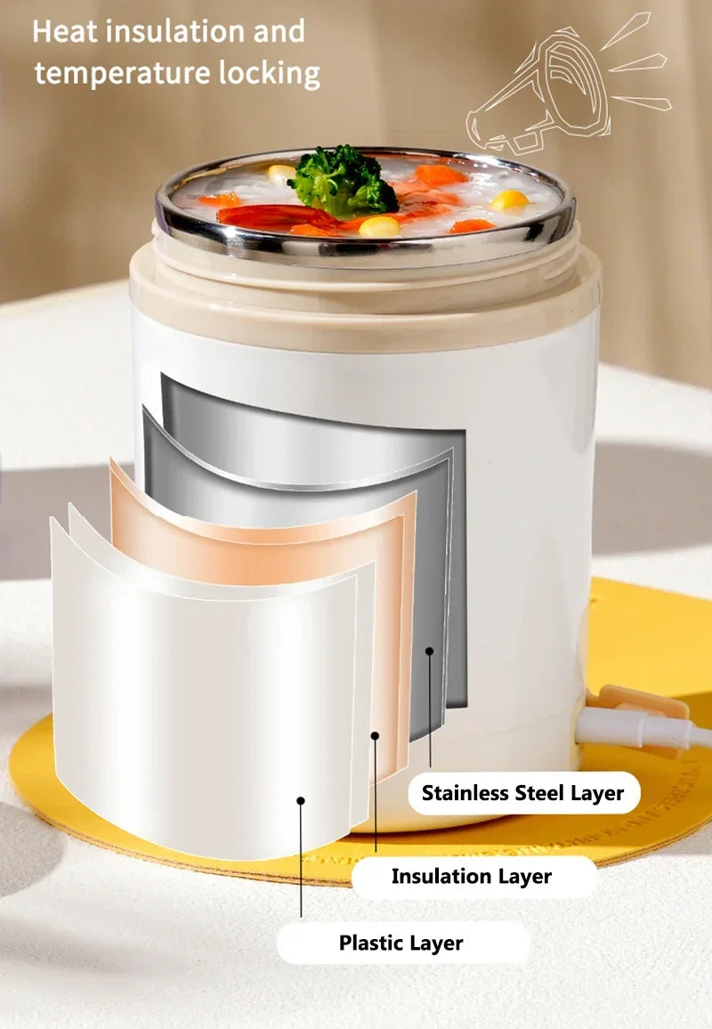 600ML Portable USB Electric Heating Lunch Box – Food Warmer with Drink Function 