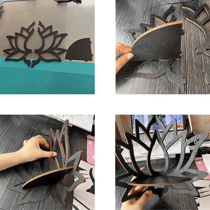 Wooden Lotus Hollow Decorative Rack – Aromatherapy Organizer & Wall Shelf 