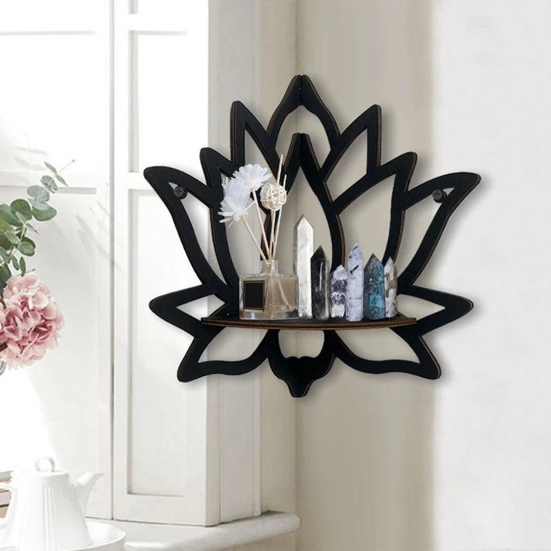Wooden Lotus Hollow Decorative Rack – Aromatherapy Organizer & Wall Shelf 
