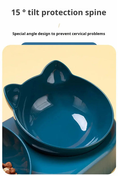 3-in-1 Pet Bowl with Water Feeder – Tilted Cat & Dog Food and Water Set Cavello & Co.