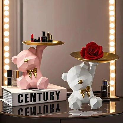 Kawaii Geometric Butterfly Bear Tray – Decorative Storage Organizer 