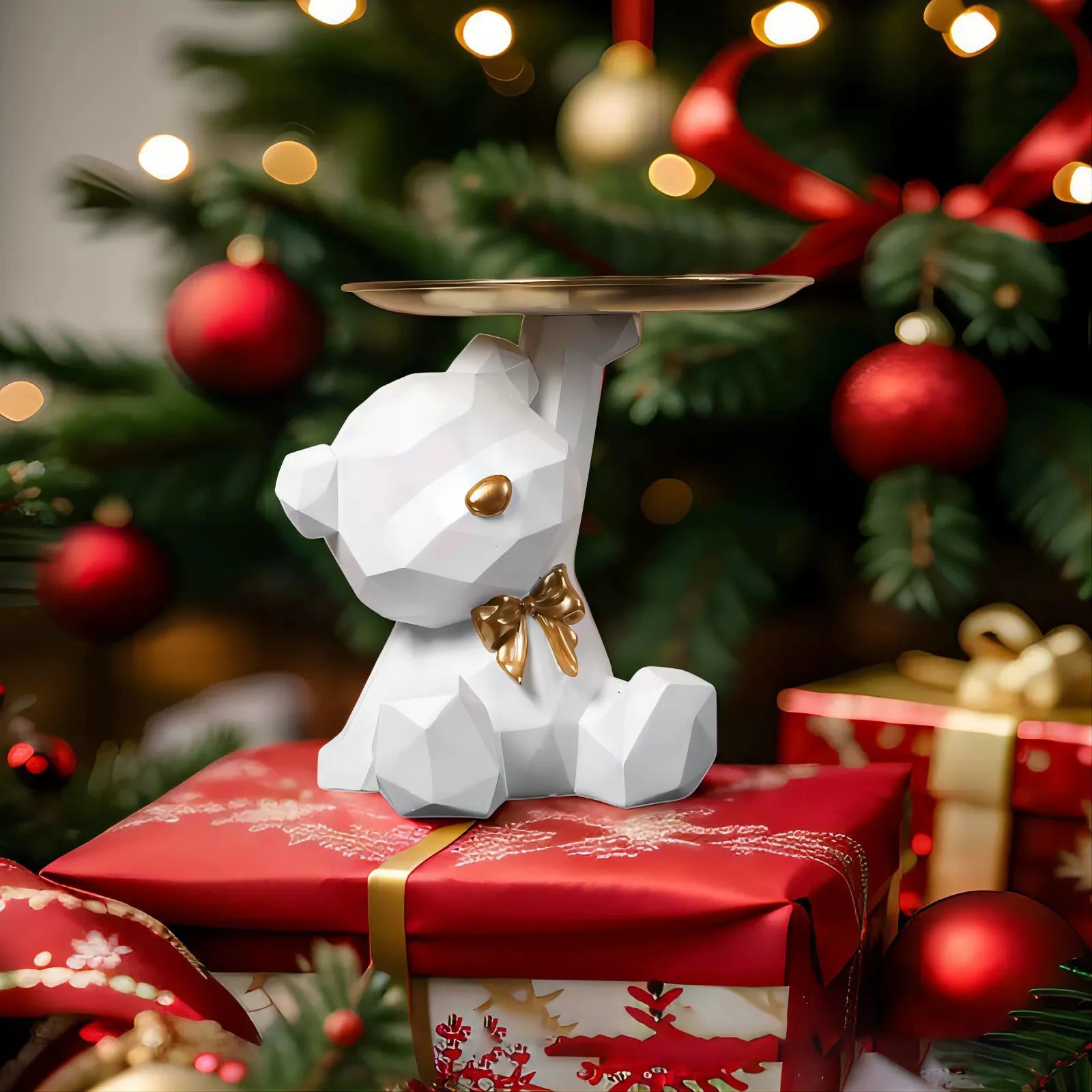 Kawaii Geometric Butterfly Bear Tray – Decorative Storage Organizer 