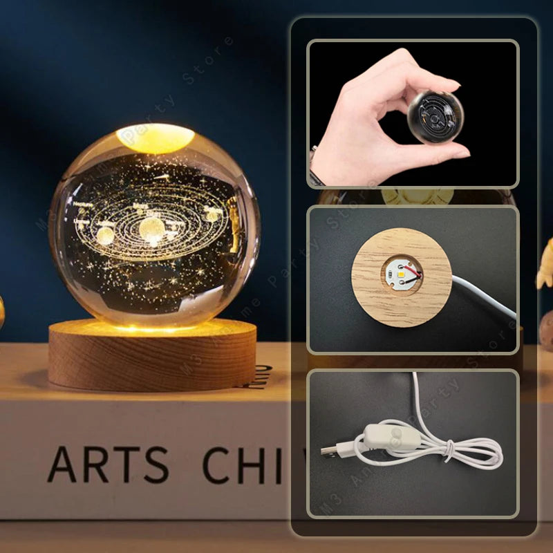 3D Crystal Ball LED Night Light – Glowing Galaxy Lamp (5cm) 