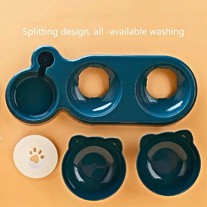 3-in-1 Pet Bowl with Water Feeder – Tilted Cat & Dog Food and Water Set Cavello & Co.