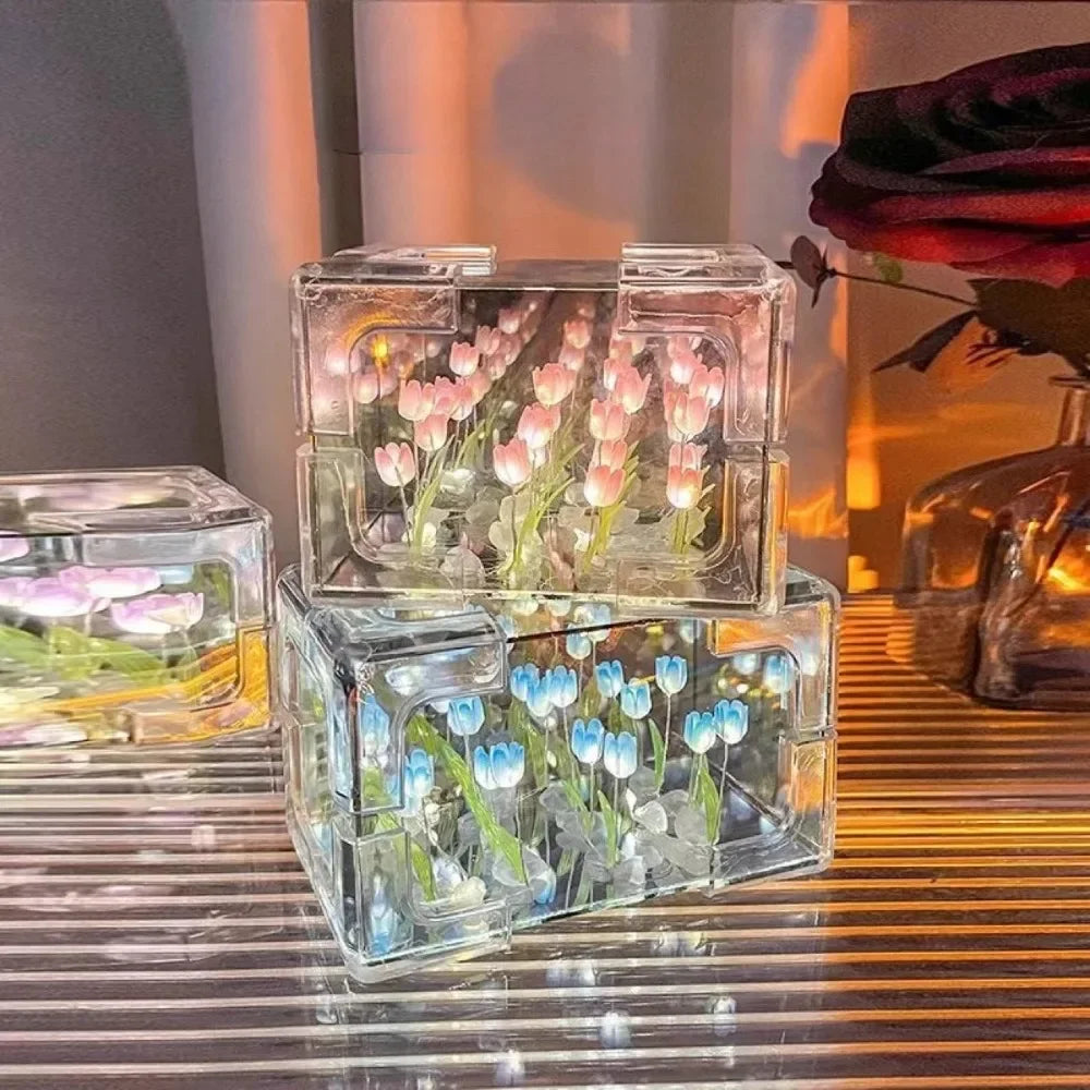 Creative DIY Tulip Flower Sea Cube 3D Night Lamp – Material Kit 
