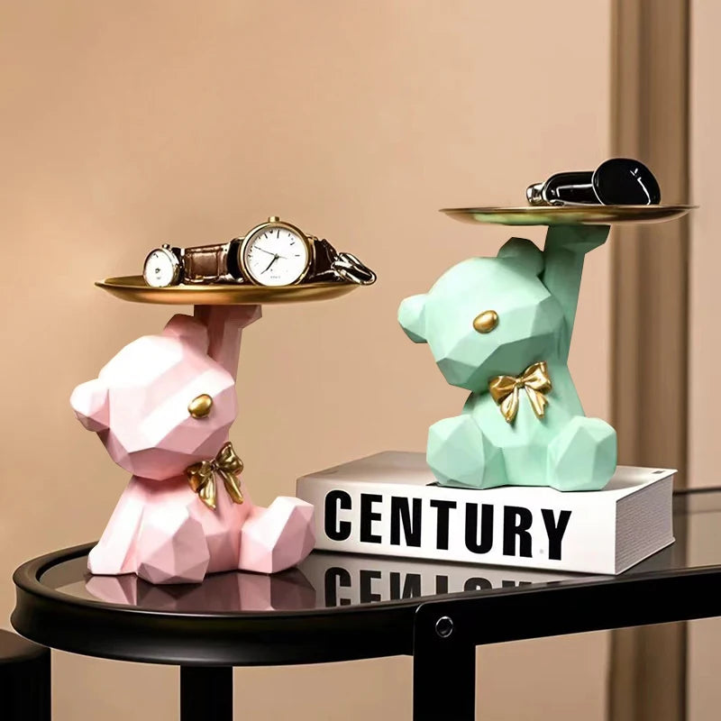 Kawaii Geometric Butterfly Bear Tray – Decorative Storage Organizer 