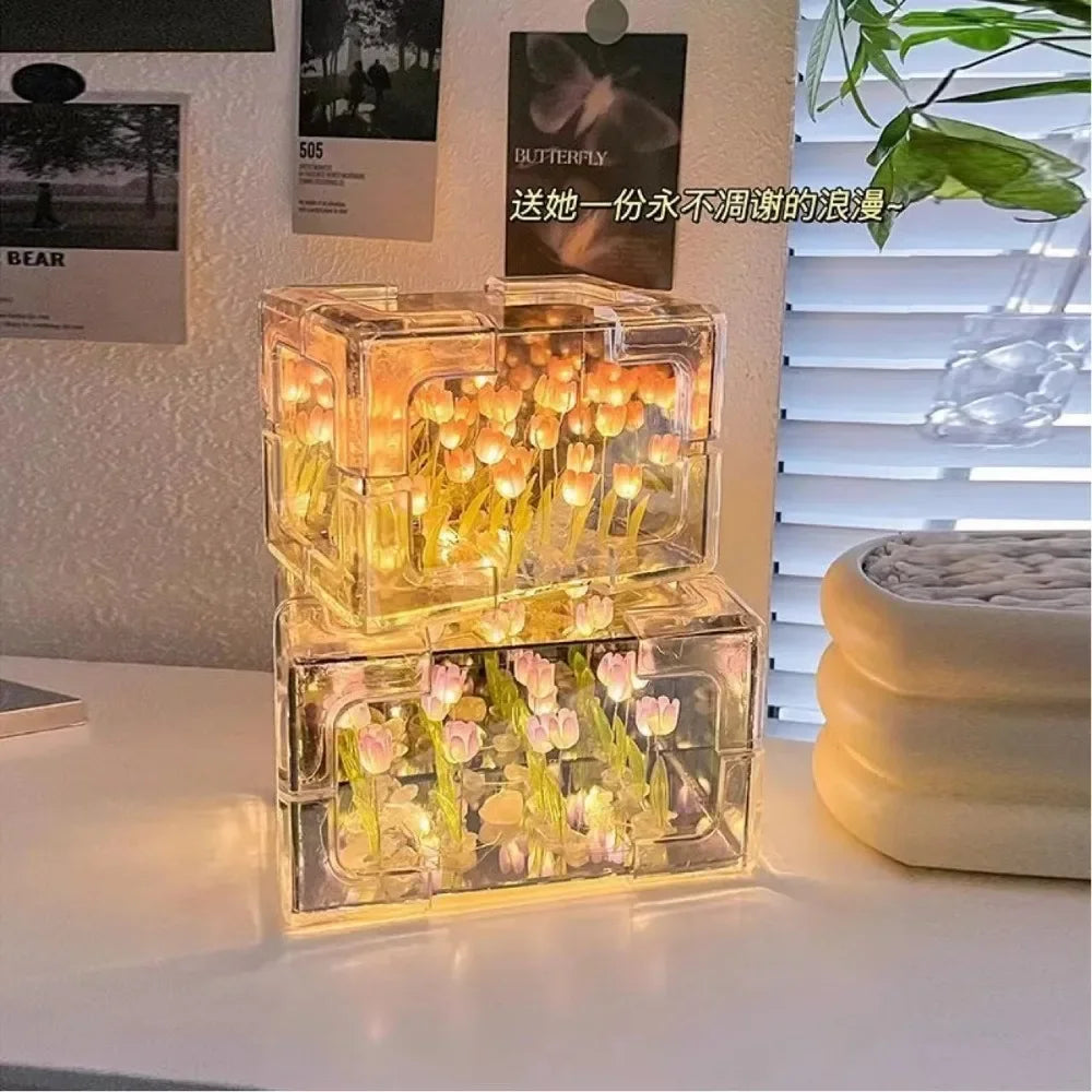 Creative DIY Tulip Flower Sea Cube 3D Night Lamp – Material Kit 